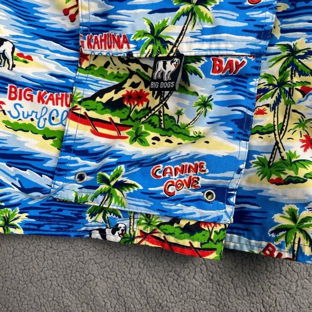 Big Dogs Swim Trunks Mens Medium Shorts Print‎ Tropical Island Big Kahuna Beach